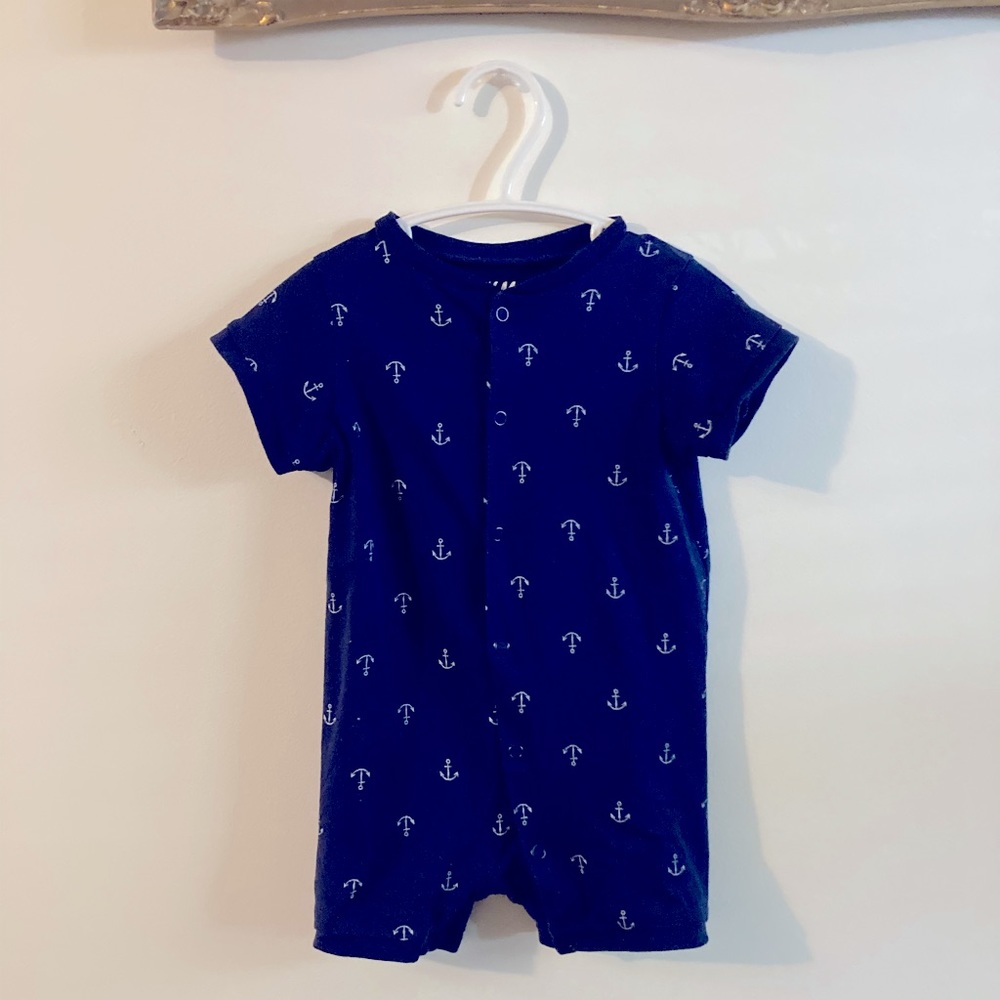 H&M Blue Nautical Romper with Anchor Pattern Baby 6 - 9 Months 100% Cotton Beach